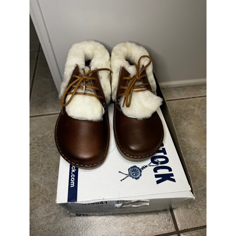 Birkenstock Memphis High Women Brown Leather Fur Lined Boots Shoes Size 6